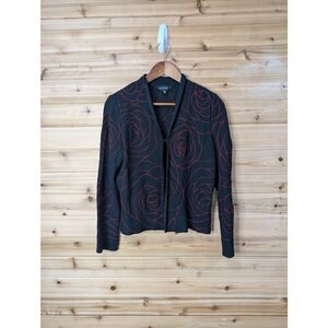 Ming Wang Jacket Women's Petite Medium Black Rose Pattern Cardigan career church